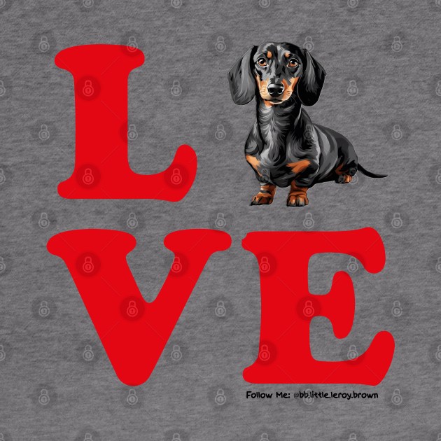 LOVE Black Tan Dachshund Red Letters by Long-N-Short-Shop